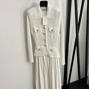 Self-Portrait Long-Sleeve Knit Pleated Dress